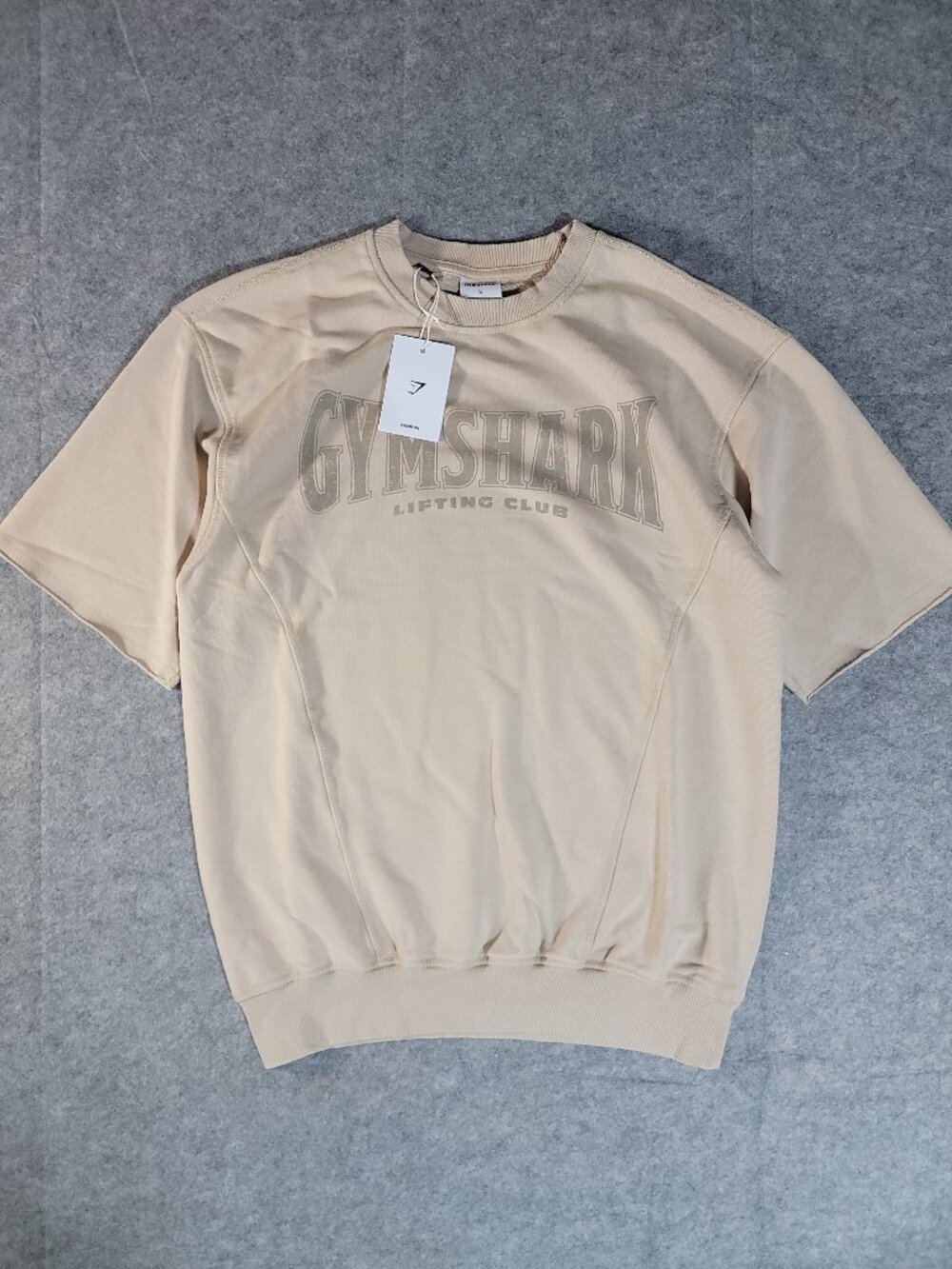 NWT Gymshark Heritage Washed Short Sleeve Crew Sweatshirt Tan/Brown Oversized S